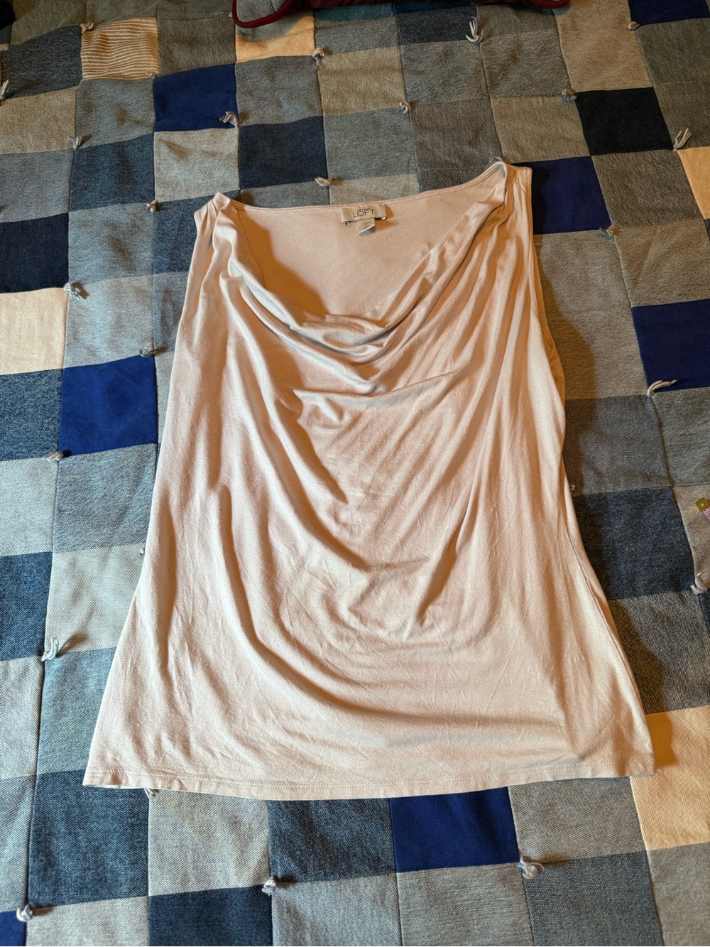 Ann Taylor LOFT Cowl Neck Shimmer Tank, Size L — White/Silver